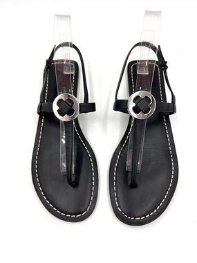 Mercedes Castillo Viveana T-Strap Thong Sandal Black Leather Size 9